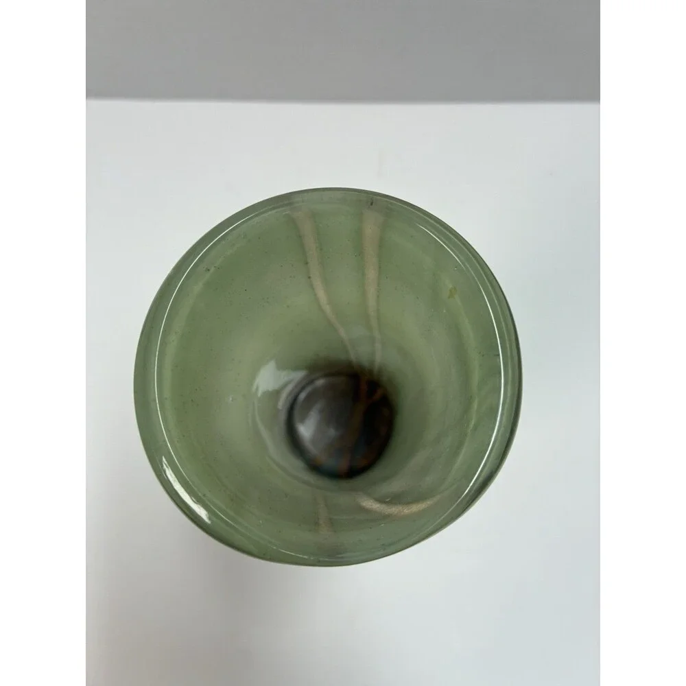 Handmade Home Design. Green and Brown Heavy Glass Vase. Preowned